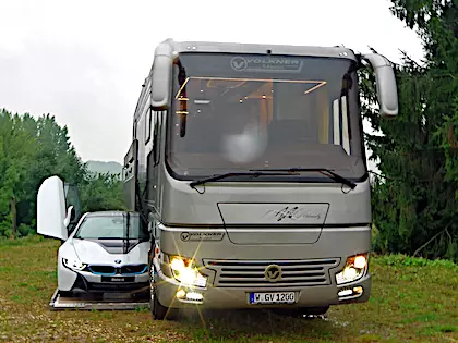 Take A Glamorous Tour Of A $1.7M Motorhome With Its Own Garage!